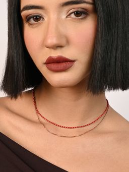 TOUCH925 - Pure 925 Silver Red Beaded Layered Necklace for Women