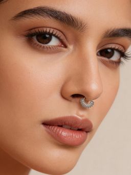 TOUCH925 - Pure 925 Silver Ornate Zirconia Tribal Silver Nose Pin for Women