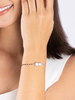 TOUCH925 - Pure 925 Silver Twin Solitaire Black Beads Bracelet for Women