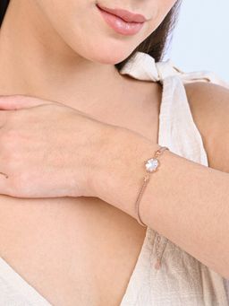 TOUCH925 - Pure 925 Silver Rose Gold Toned Mesh Bracelet with Four Leaf Clover Charm for Women