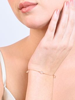 TOUCH925 - Pure 925 Silver Geometric Rose Gold Toned Station Bracelet for Women