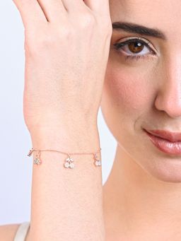 TOUCH925 - Pure 925 Silver Beautiful Rose Gold Toned Cherry Dangle Charm Bracelet for Women