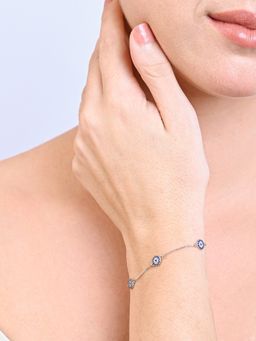 TOUCH925 - Pure 925 Silver Radiance Toned Evil Eye Bracelet for Women