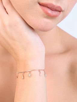 TOUCH925 - Pure 925 Silver Dainty Toned Dangle Charm Bracelet for Women