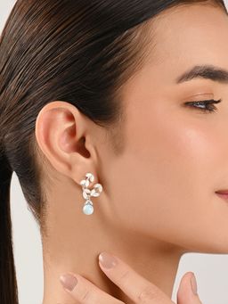 TOUCH925 - Pure 925 Silver Pearl Beads Leaf Earring for Women