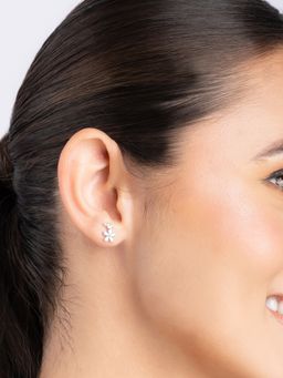 TOUCH925 - Pure 925 Silver Floral Cz Stud Earrings for Women