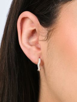TOUCH925 - Pure 925 Silver Wavy Cz Hoop Earrings for Women