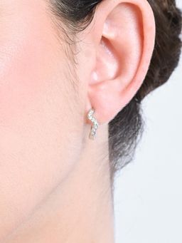 TOUCH925 - Pure 925 Silver Curved Cz Hoop Earrings for Women