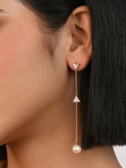 TOUCH925 - Pure 925 Silver Rose Trinity Pearl Drops and Danglers for Women