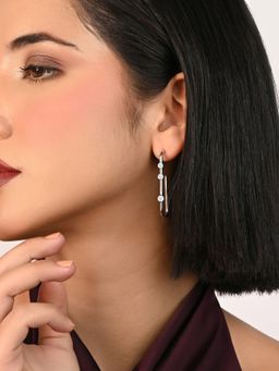 TOUCH925 - Pure 925 Silver Triple Stone Paperclip Hoops for Women