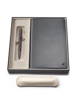 Lapis Bard - Torque Matte Grey Ball Pen and GraphiteDucorium Leather Notebook Jacket Gift Set