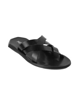 Metro - Men Leather Textured Black Slippers