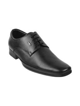 Metro - Men Leather Black Lace Up Textured Oxfords