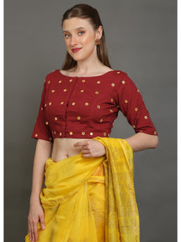 Palash - Maroon Hand Embroidered Mirror Work Cotton Slub Blouse