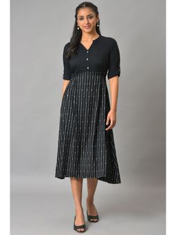 Aurelia - Black Flared Printed Modern Ethnic Dress