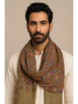 MUFFLY - Men Beige Fine Soft Bamboo Kalamkari Print Design Shawls