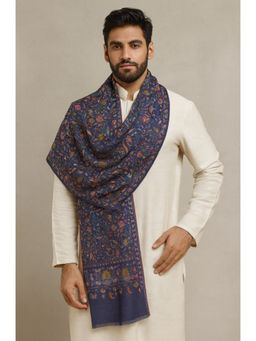 MUFFLY - Men Blue Fine Soft Bamboo Kalamkari Print Design Shawls
