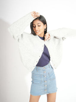 KOTTY - Grey Women Button-Down Knit Cardigan