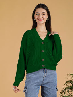 KOTTY - Green Women Button-Down Knit Cardigan