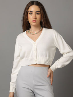 KOTTY - White Women Button-Down Knit Cardigan