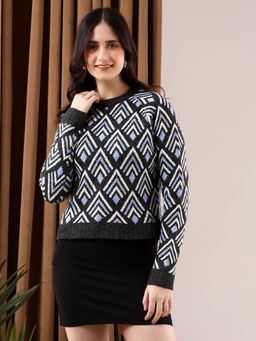 KOTTY - Black Women Bold and Vibrant Printed Sweater