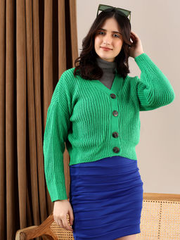 KOTTY - Green Women Elegant Woolen Cardigan