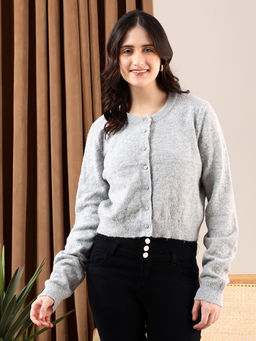 KOTTY - Grey Women Elegant Woolen Cardigan