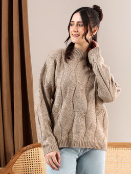 KOTTY - Brown Women Cable Knit Woolen Timeless Sweater