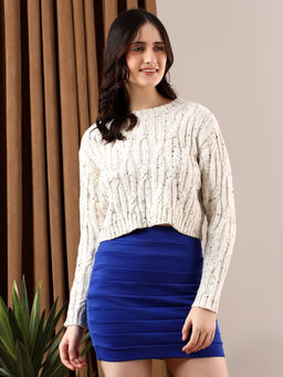 KOTTY - White Women Cropped Cable Knit Sweater