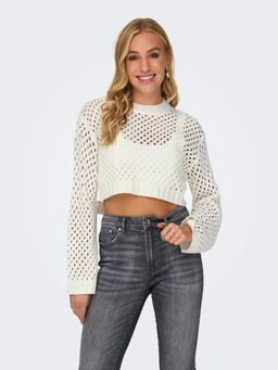 KOTTY - White Women Cropped Cable Knit Sweater