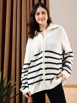 KOTTY - White Women Zip-Up Sleek Style Sweater