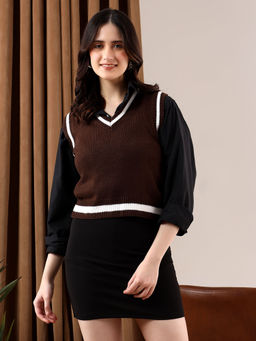 KOTTY - Brown Women Trendy Sleeveless Sweater Vests