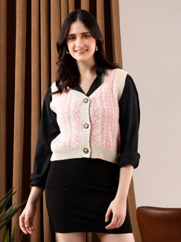 KOTTY - Beige Women Trendy Sleeveless Cardigan