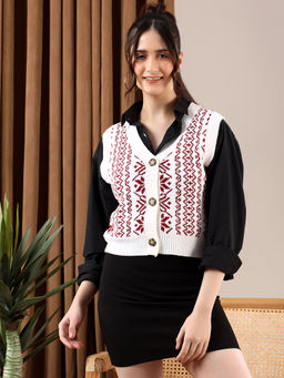 KOTTY - Brown Women Trendy Sleeveless Printed Cardigan