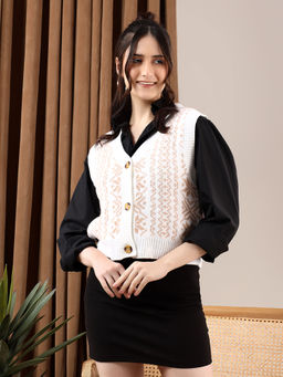 KOTTY - Gold Women Trendy Sleeveless Printed Cardigan