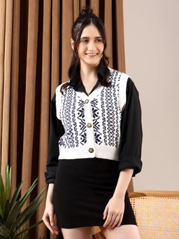 KOTTY - Navy Blue Women Trendy Sleeveless Printed Cardigan