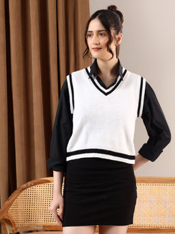 KOTTY - White Women Trendy Sleeveless Sweater Vests
