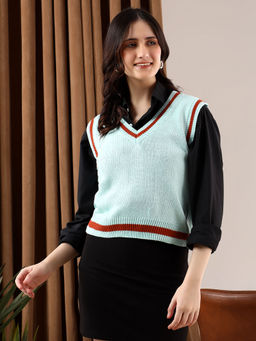 KOTTY - Green Women Trendy Sleeveless Sweater Vests