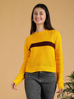 KOTTY - Yellow Women Hand Made Round Neck Full Sleeves Sweater