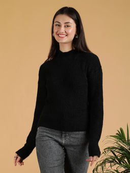 KOTTY - Black Women High Neck Style Full Sleeves Sweater