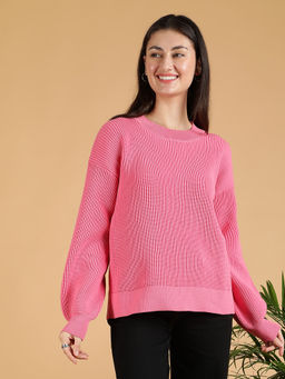 KOTTY - Pink Women Pullover Round Neck Full Sleeves Sweater
