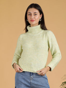 KOTTY - Green Women Turtle Neck Style Full Sleeves Sweater