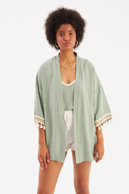 Sateen - Womens Green Solid Pattern Shrug