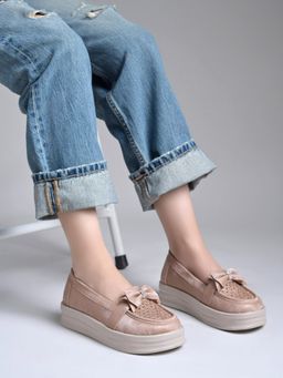 HVNLY by Shoetopia - Women Pink Bow Platform Loafers