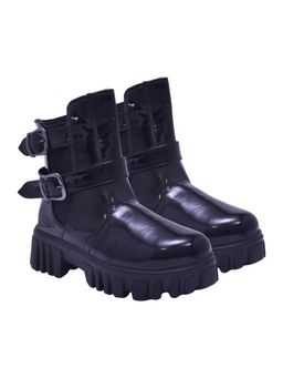 HVNLY by Shoetopia - Women Crispy Black Double Buckle Boots