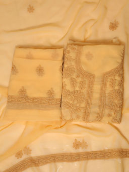 ADA - Hand Embroidered Beige Georgette Lucknowi Chikankari Dress Material [A211266]