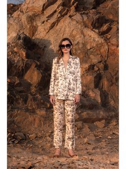 AFRIYA - Beige Floral Reverie Long Blazer and Trouser Co-Ord
