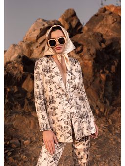 AFRIYA - Floral Reverie Long Cream Blazer