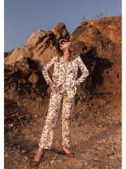 AFRIYA - Beige Linen Satin Floral Reverie Trouser