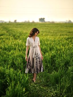 AFRIYA - Peach Lilies Meadow Flared Dress